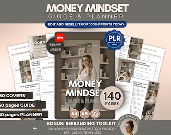 Money Mindset Guide & Planner Canva Templates PLR, Wealth Mindset Workbook Bundle, Editable Canva Planner for Resale Rights, Ebook Templates