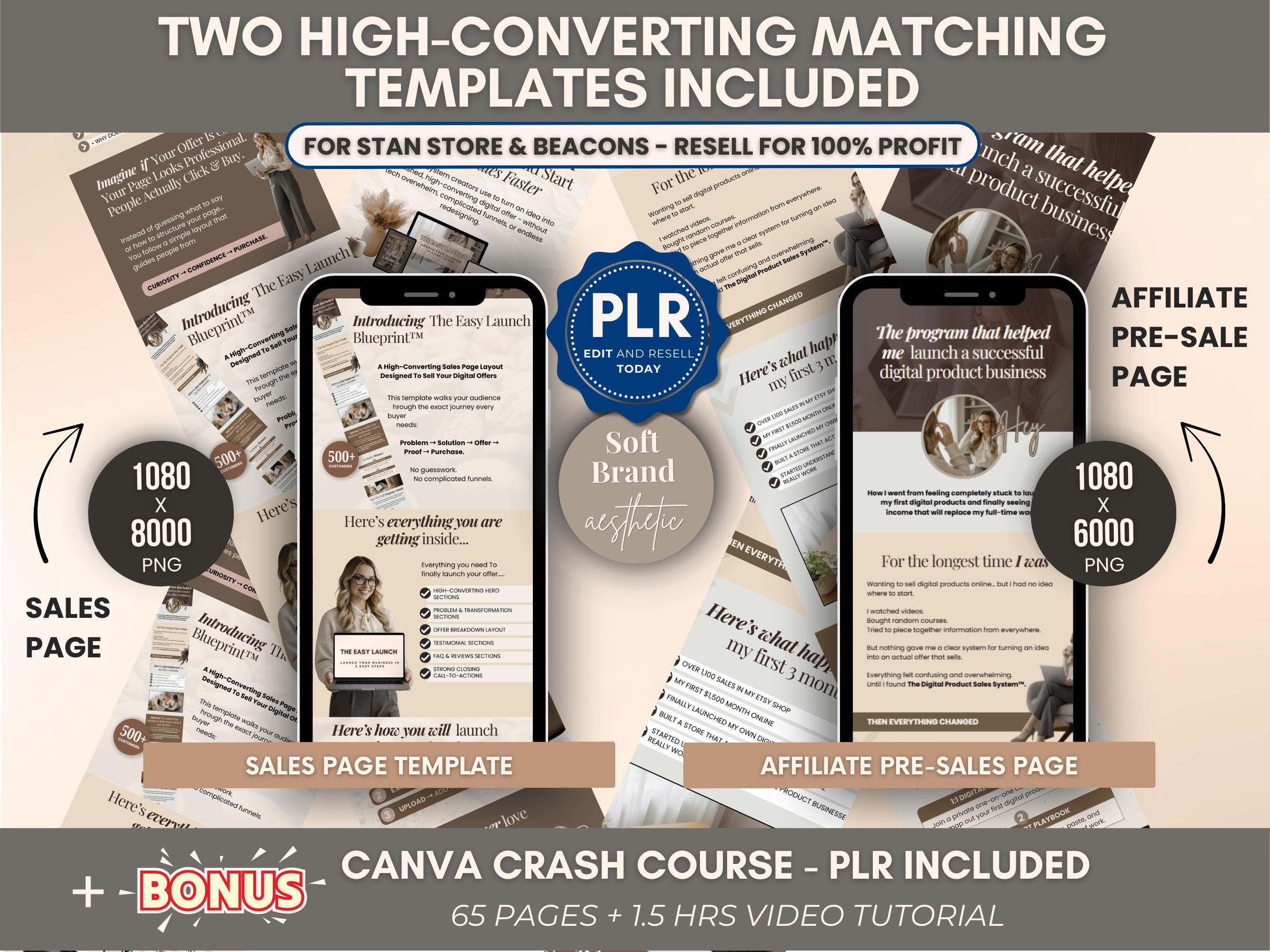 Canva Sales Page Template PLR for Stan Store, Editable PNG Sales Page ...