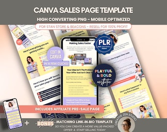 Sales Page Colorful Template For Businesswomen with Resell Rights, Playful and Bold Sales Page Canva Template for Stan Store and Beacons