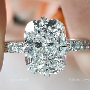 2.7 ctw IGI Certified E/VVS2 Cushion Cut Lab Diamond Solitaire Hidden Halo Compass Set Engagement Ring Round Side Diamonds 14k Yellow Gold