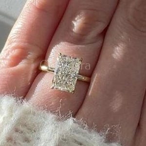 3.3CT Radiant Cut Lab Grown Diamond Hidden Halo Solitaire Engagement Ring, Wedding Ring, IGI Certified Radiant Diamond Ring,Anniversary Ring
