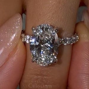 3.65 carat E Color VVS2 Clarity IGI Certified Oval Cut Lab Grown Diamond Solitaire Hidden Halo Engagement Ring Side Round Cut 14k White Gold