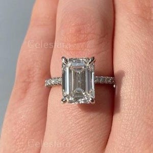 3.00 Carat Emerald Cut Lab Grown Diamond Solitaire Ring / E-VVS2 IGI Certified Diamond Ring / 14k Solid Gold Emerald Diamond Engagement Ring