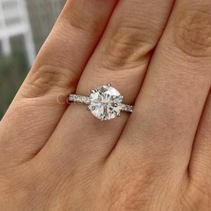 2.5 Carat E Color VVS2 IGI Certified Round Ex Cut Lab Grown Diamond Solitaire Hidden Halo 6 Prong Engagement Ring, 14k White Gold