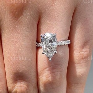 3.50 Carat IGI Certified E color VVS2 Clarity Pear Cut Lab Grown Diamond Solitaire Engagement Ring, Hidden Halo 14k Solid Yellow Gold