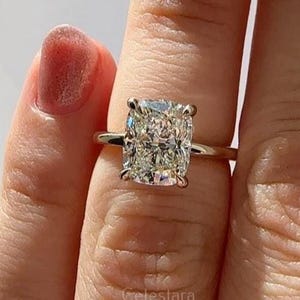 2.9 Carat Lab Grown Diamond Solitaire Engagement Ring, E Color VVS2 Cushion Cut, 14k Yellow Gold Bridal Jewelry Gift