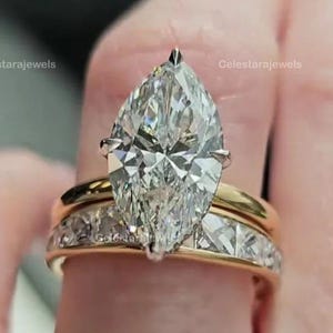 3.5 carat E/VVS2 IGI Certified Marquise Cut Lab Grown Diamond Engagement Ring & Diamond UNIQUE Matching Wrap Band, 14k Yellow Gold Ring Set