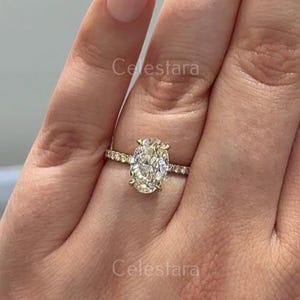 2.10 Carat E/VVS2 IGI Certified Lab Grown Oval Cut Diamond Ring with Side Stones And Hidden Halo Engagement Ring , 18k Gold Lab Diamond Ring
