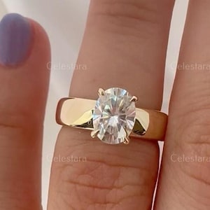 IGI Certified Oval Lab Grown Diamond Engagement Ring, Solid Gold D/VS1 Diamond 5mm Thick Band Promise Ring, Anniversary Gift for Her