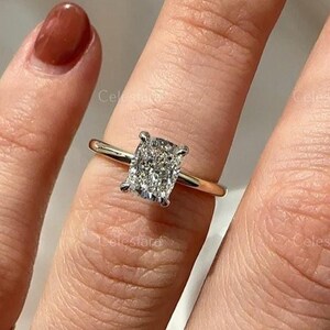Elongated Cushion Two Tone Lab Grown Diamond Engagement Ring, 2.00CT Elongated Cushion Diamond Ring, Anniversary Gift, Proposal Ring