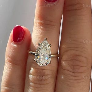 3.00 Carat Pear Cut Lab Grown Hidden Halo Engagement Ring / Pear Shape VS1 E CVD Diamond Ring / 5 Claw Prong CVD Diamond E VS1 IGI Certified