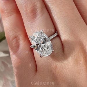 4.00CT Oval Cut Lab Grown Diamond Engagement Ring, Pave Diamond Band, Accent Set Solid Gold Ring Diamond Ring, Anniversary Gift