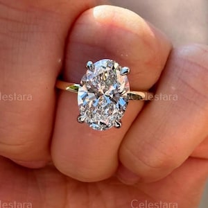 VVS2 Clarity E Color Oval 3.00 Carat IGI Certified Lab Grown Diamond Solitaire Hidden Halo Engagement Ring 14k Yellow Gold