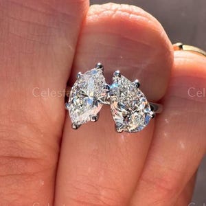 3.00 TCW Pear & Marquise Cut Lab Grown Diamond Toi et Moi Engagement Ring, 2 Stone Proposal Ring, IGI Certified Pear Cut CVD Diamond Ring