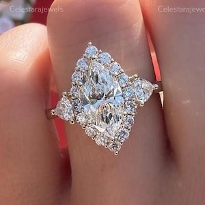 Marquise Lab Zuchtdiamant-Verlobungsring, Geometrischer Hochzeits- und Jahrestagsring im Trillionschliff in 14K Gelbgold, Umweltfreundliches Geschenk für Sie