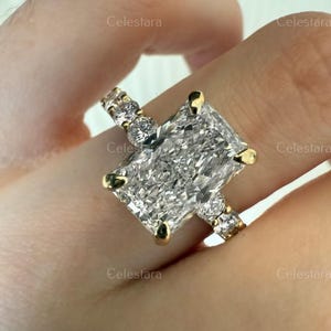 Radiant Cut 3.00 Carat IGI Certified E Color VVS2 Clarity Lab Grown Diamond Engagement Ring Hidden Halo and Side Round Diamonds, 14k Gold