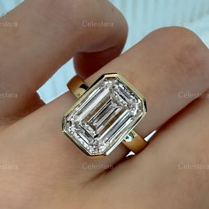 4CT Emerald Cut Bezel Set Lab-Grown Engagement Ring, Emerald Cut IGI Certified Diamond Bezel Set Wedding ring, Luxury Anniversary Gift Ring