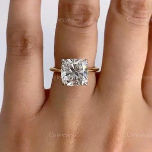 Cushion Cut Lab Grown Diamond Solitaire Ring, 14K Solid Yellow Gold One Diamond Ring, Promise Ring, Anniversary Ring, Gift For Women