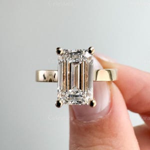 IGI Certified Emerald Cut Lab Grown Diamond Engagement Ring, Solid Gold E/VS1 Diamond 2.5mm Wide Band Promise Ring, Anniversary Gift