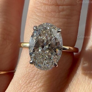 2.90 Ct Oval Shape E/VVS2 Lab Grown Diamond Engagement Ring 14k Two Tone Gold IGI Certified, Solitaire ring with Hidden Halo