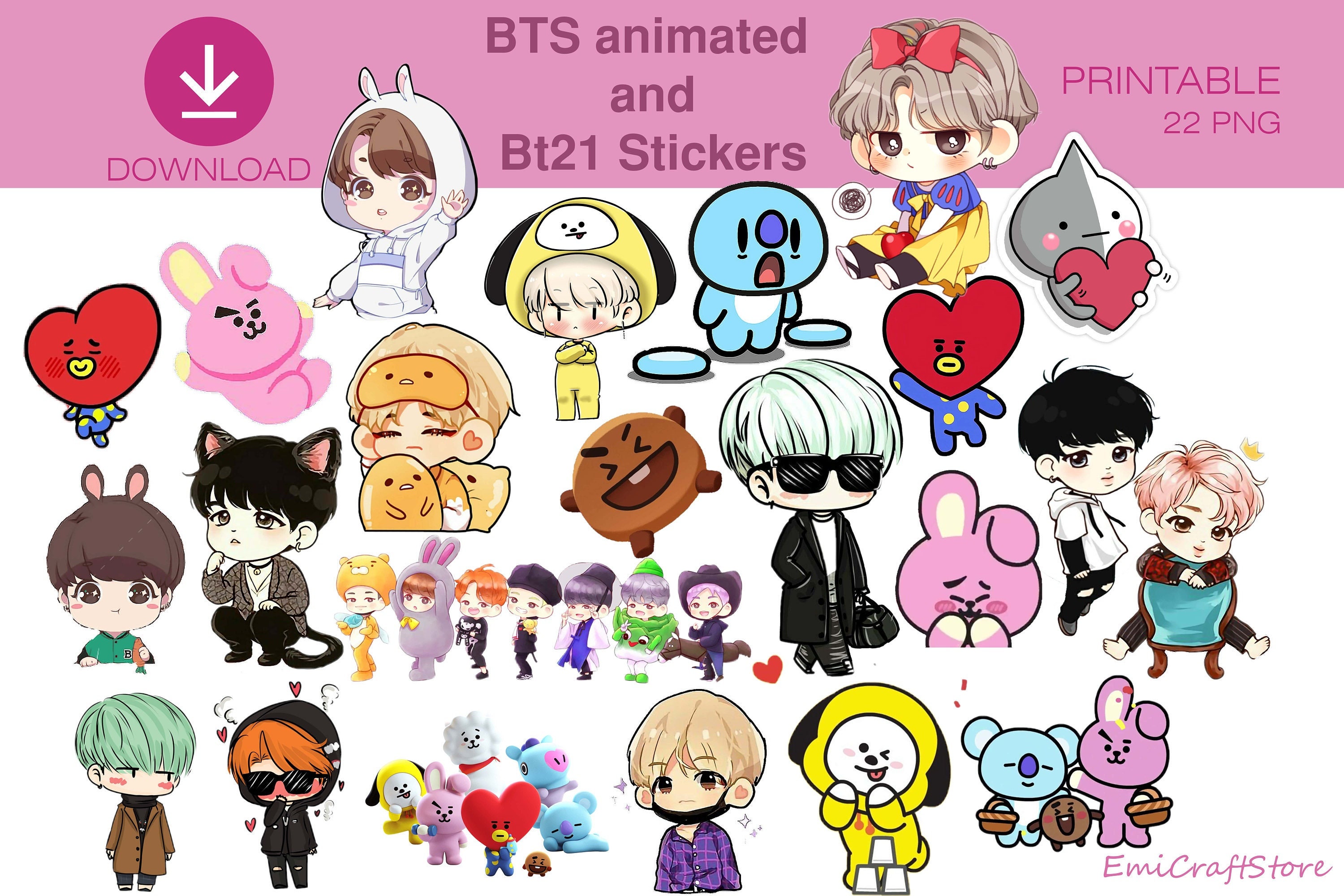 BTS Animated Stickers and BT21 Stickers 22 Png Digital Printable Etsy