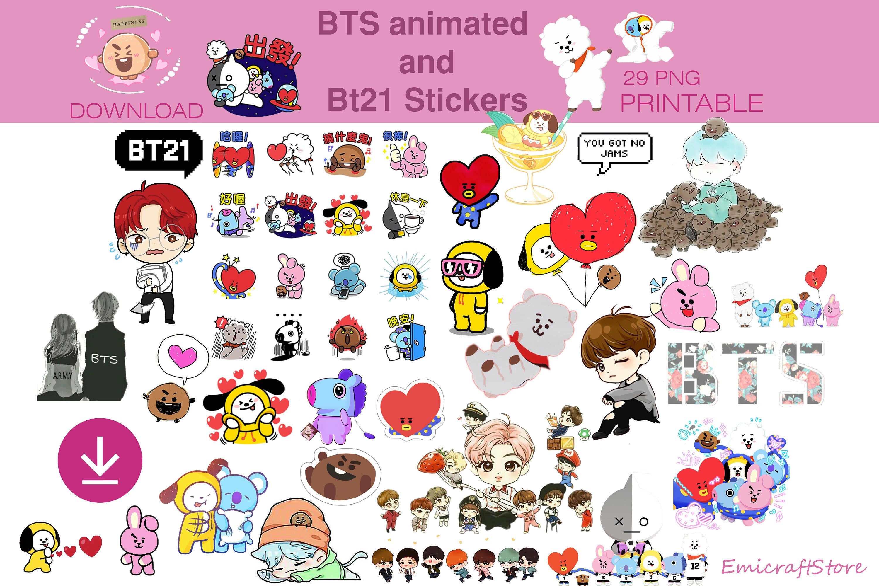 BT21 Stickers and BTS Anıimated Stickers Digital Download Etsy