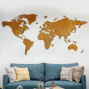 Chêne carte du monde en bois coloré