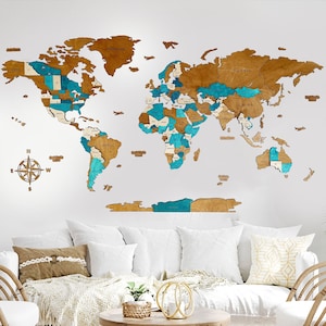 Effet 3D de la carte du monde en bois | LAZUR