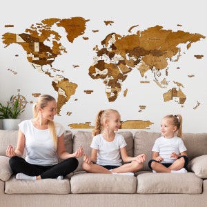 Carte du monde 3D en bois pour mur | LATTÉ
