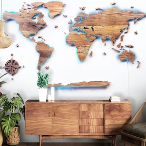 Mappa dettagliata del mondo in rovere LED Wall Art Mappa da viaggio Appartamento regalo Mappa dell'avventura Mappa da parete in legno Mappa del mondo da parete in rovere massiccio Mappa del mondo in rovere multicolore