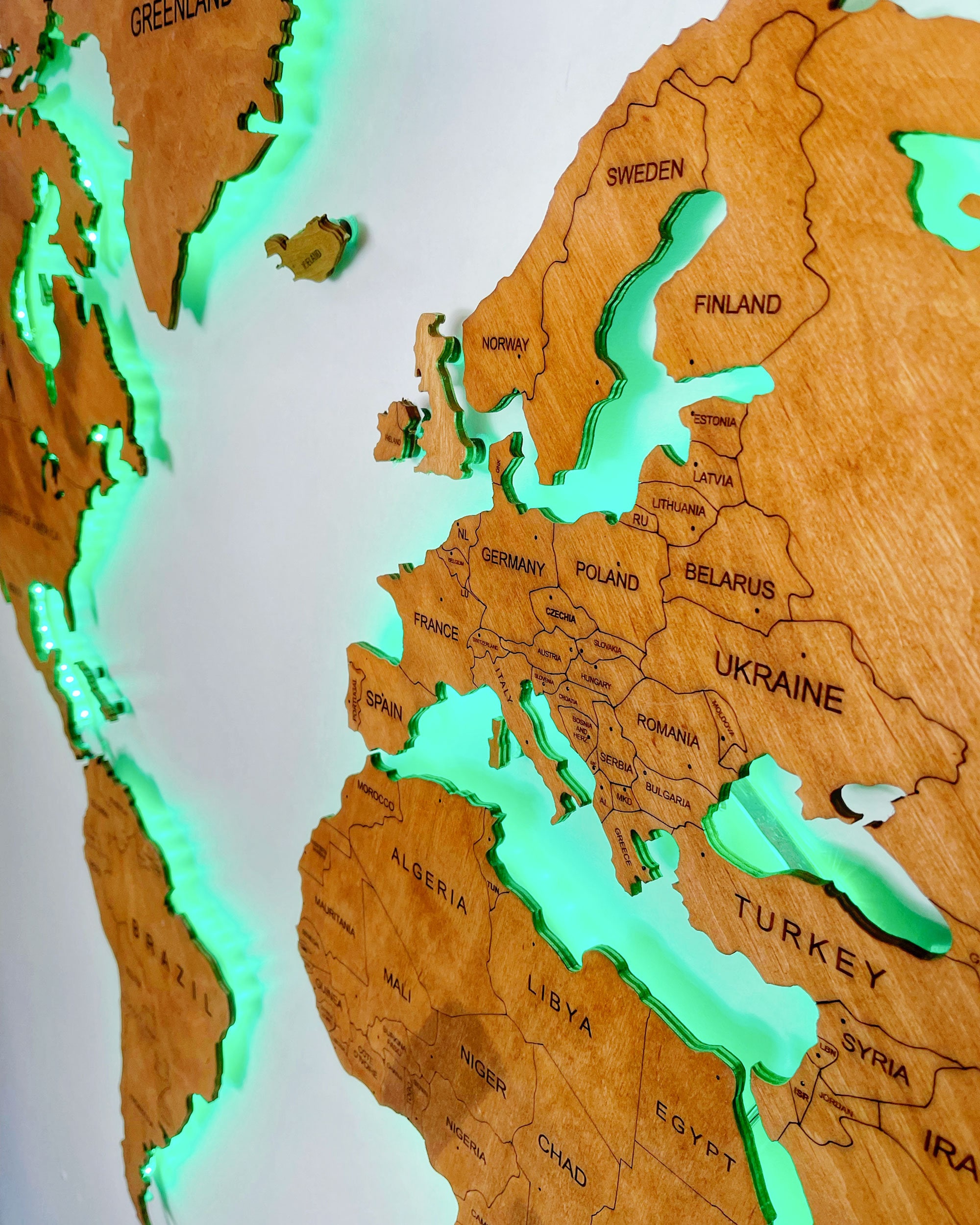 Wooden World Map With LED Backlight Etsy