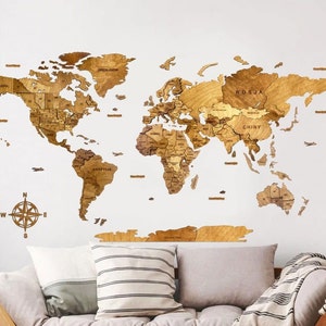 Wooden World Map, Wall Art Decor, 3D Wooden World Map, World Map
