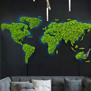 Carte du monde de l'art mural LED Moss