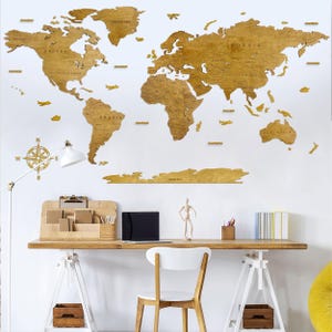 Contreplaqué - Décoration de voyage rustique - Carte en bois 2D - Cadeau fait main
