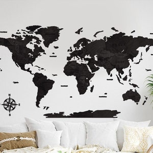 Carte du monde 3D en bois Ebony