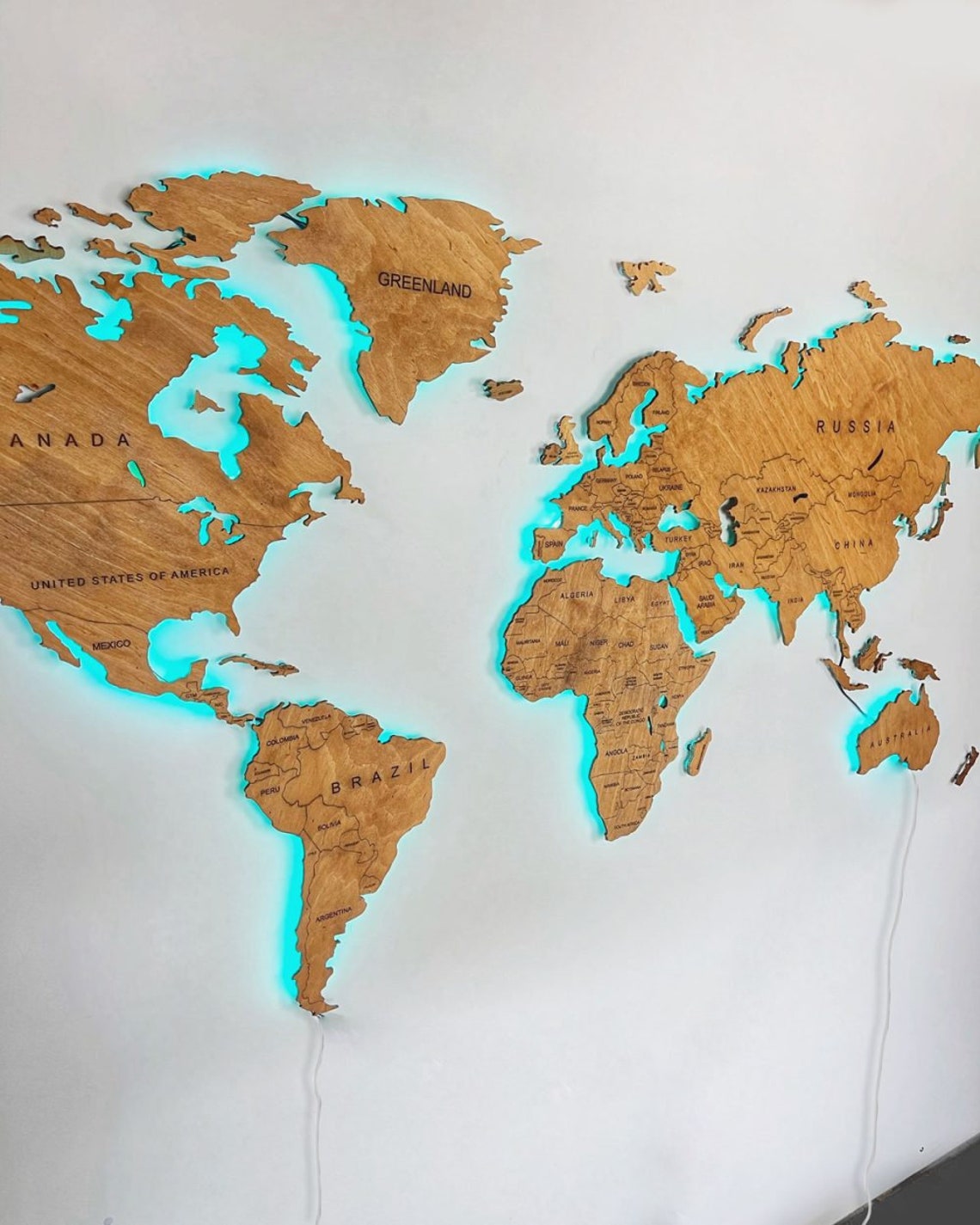 Wooden World Map With LED Backlight Etsy