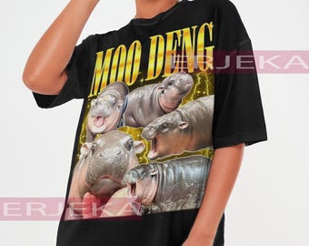 Moo Deng Bootleg Rap Shirt, lustiges Bootleg T-Shirt, Baggy Tshirt, Vintage 90er Jahre Grafik T-Shirt, lustige Geschenkidee, süßes Moo Deng Shirt, Meme Shirt