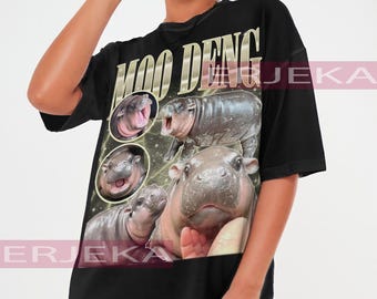 Moo Deng Bootleg Rap Shirt, lustiges Bootleg T-Shirt, Baggy Tshirt, Vintage 90er Jahre Grafik T-Shirt, lustige Geschenkidee, süßes Moo Deng Shirt, Meme Shirt