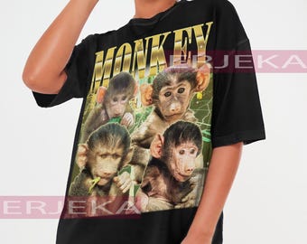 Camiseta de mono, estilo hip hop de los 90, camiseta de mono, regalo divertido de mono para él y ella, camiseta de mono, amante de los monos