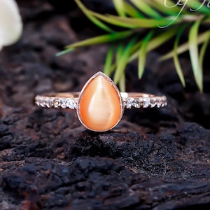 Pear Shaped Sunstone Engagement Ring Natural Sunstone Ring Rose Gold Sunstone Wedding Ring Sterling Silver Ring Gemstone Ring Promise Ring
