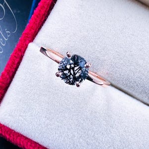 Round Cut Black Rutilated Quartz Ring, Salt And Pepper Diamond Ring, Rutile Tourmalinated Quartz Solitaire Ring, Anniversary Gift For Her