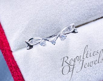Art Deco Moissanite Wedding Band: Vintage Twig Vine Ring