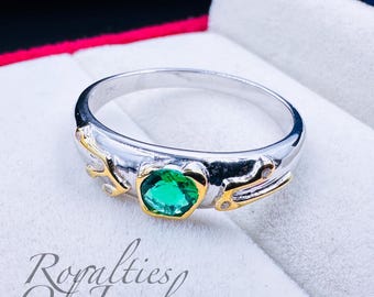ゼルダの伝説 エメラルド結婚指輪、ホワイトゴールド ワイド結婚指輪