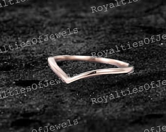 Minimalist Curved wedding band vintage simple rose gold wedding band women Unique Chevron Bridal promise ring Anniversary gift for her