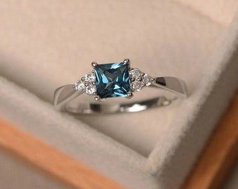 London blue topaz solitaire promise ring 925 sterling silver octagon engagement ring November birthstone