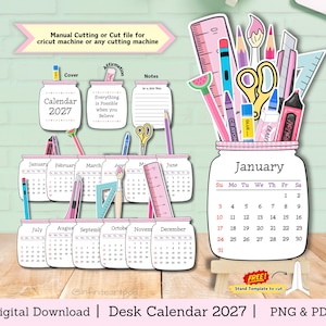 Calendar for 2027, desk calendar, teachers calendar, printable calendar, cut file calendar, canning file calendar, diy calendar