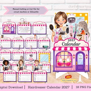 Hairdresser Calendar, Hair Salon Calendar, hair stylist calendar, desk calendar, calendar 2027, cut file calendar, mini calendar