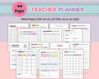 Printable Teacher Planner: Undated Lesson Plans, Student Info (PDF Download)