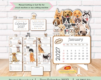 Dog Calendar, Desk Calendar, Mini desk calendar, calendar 2027, desk calendar 2027, cut file calendar, calendar template
