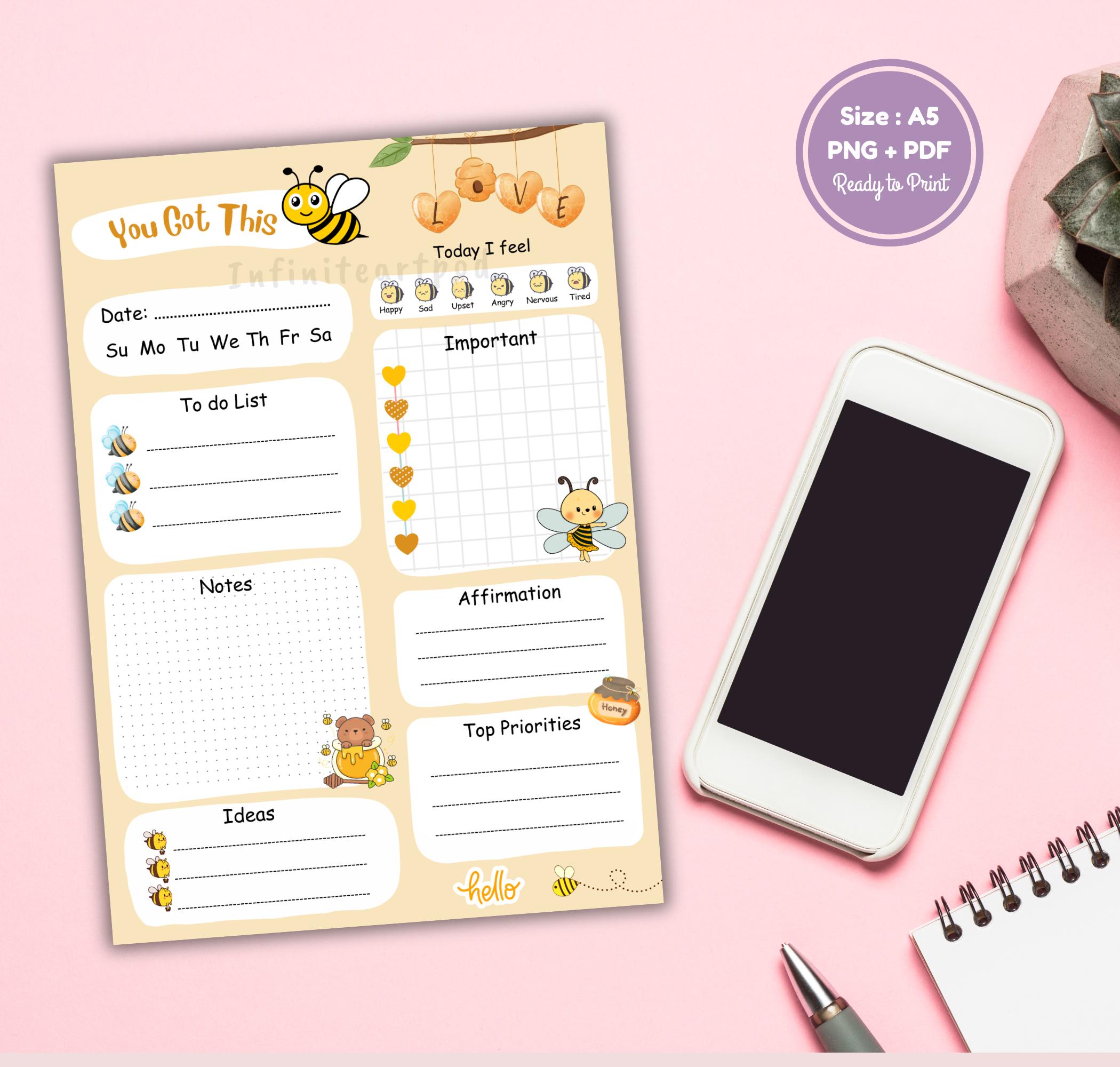 Bee Notepad, Bee Memopad, Kawaii Notepad, Cute Notepad, Bee to Do List ...